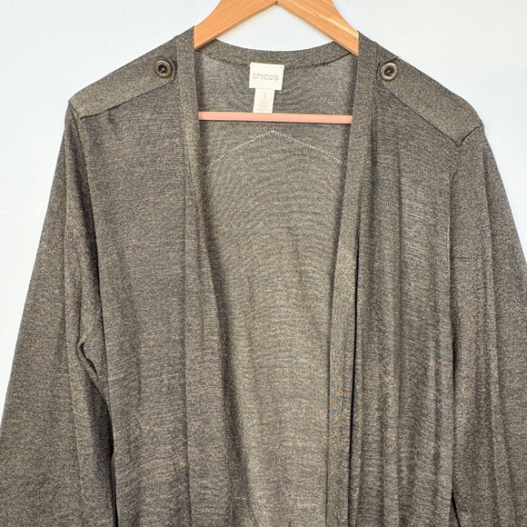 Chicos Women Knit Duster Cardigan Topper Sz 3 = US XL Lagenlook Shimmer Holidays - Picture 2 of 13